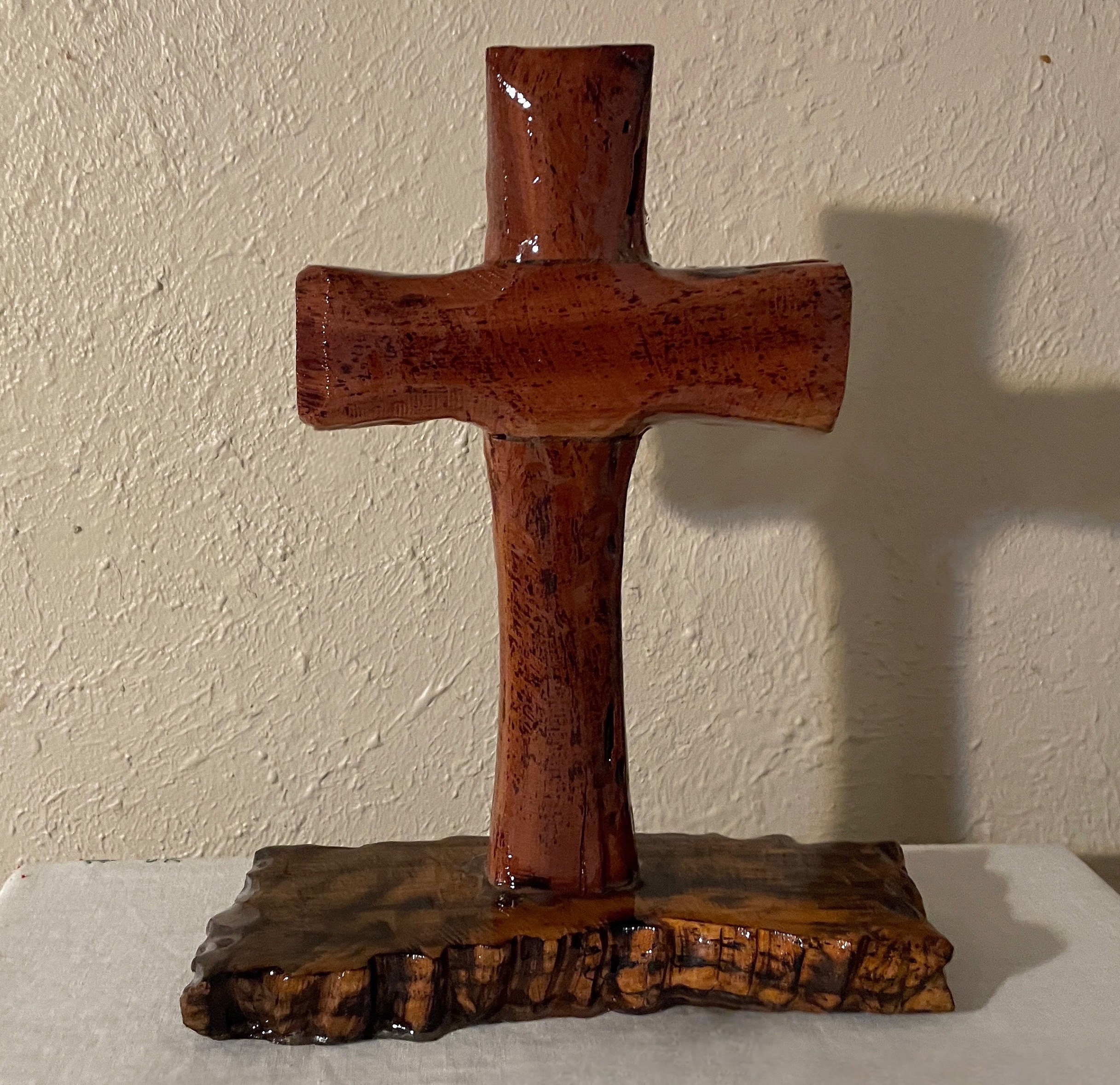 AshBro Inc. Handcrafted Holy Wood Cross Mantle Standing Wooden Cross Perfect for Those Looking for Catholic Crosses Christian Crosses Wooden Cross