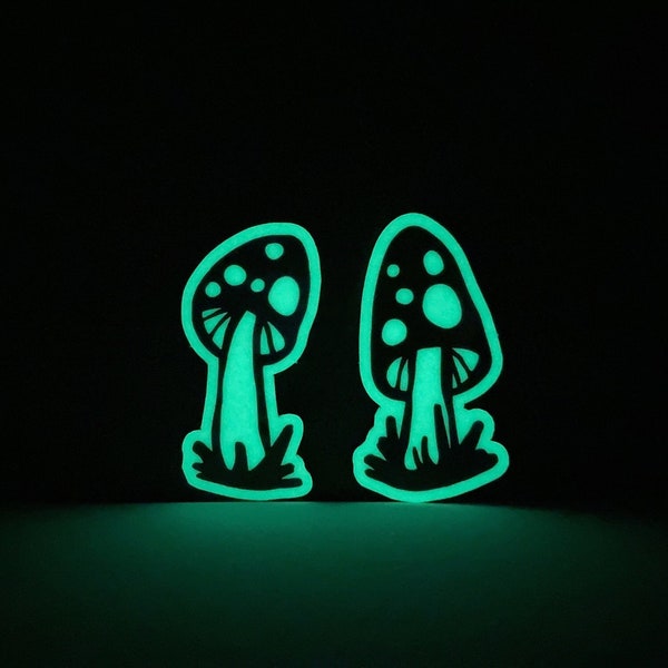 GLOW In The DARK Mushroom Sticker Set / Waterproof Vinyl Mushroom Stickers