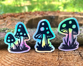 Holographic Mini Mushroom Sticker Pack / Waterproof Vinyl Stickers