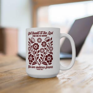Floral Ceramic Coffee Mug: Christian Gift, Home Decor