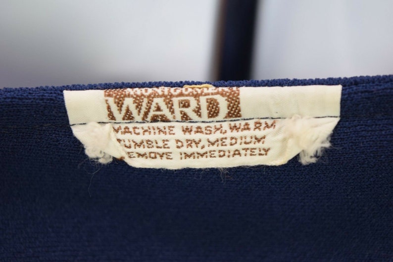 Vintage Montgomery Ward Womens Dressy 14 Front Zip Top Size Small Navy White