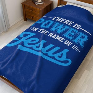 Power in Jesus Name Velveteen Plush Blanket: Inspirational Home Decor