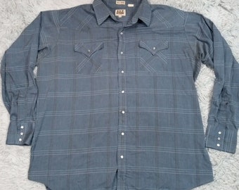 Vintage Ely Cattleman Mens Shirt Blue 2XLT  Pearl Snap Western Rancher Tall Man