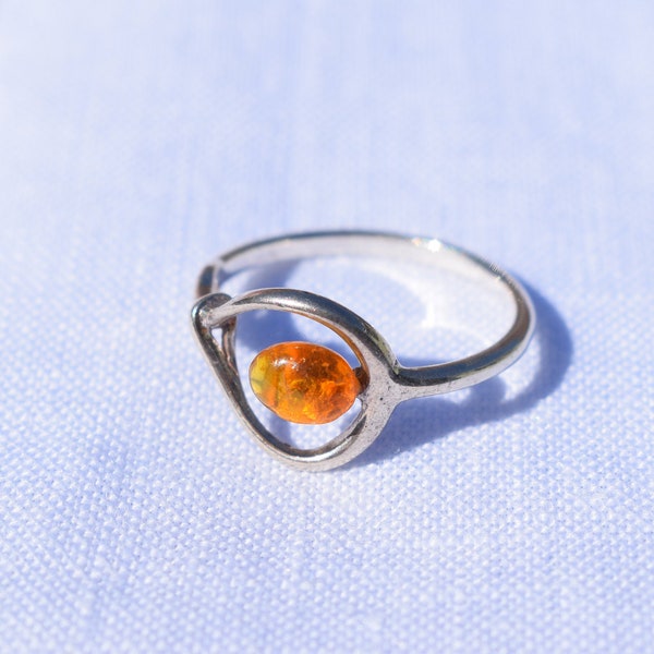 Cognac Amber in 925 Sterling Silver Ring, Summer Jewellry, Amber Jewellry, Perfect Gift for Her