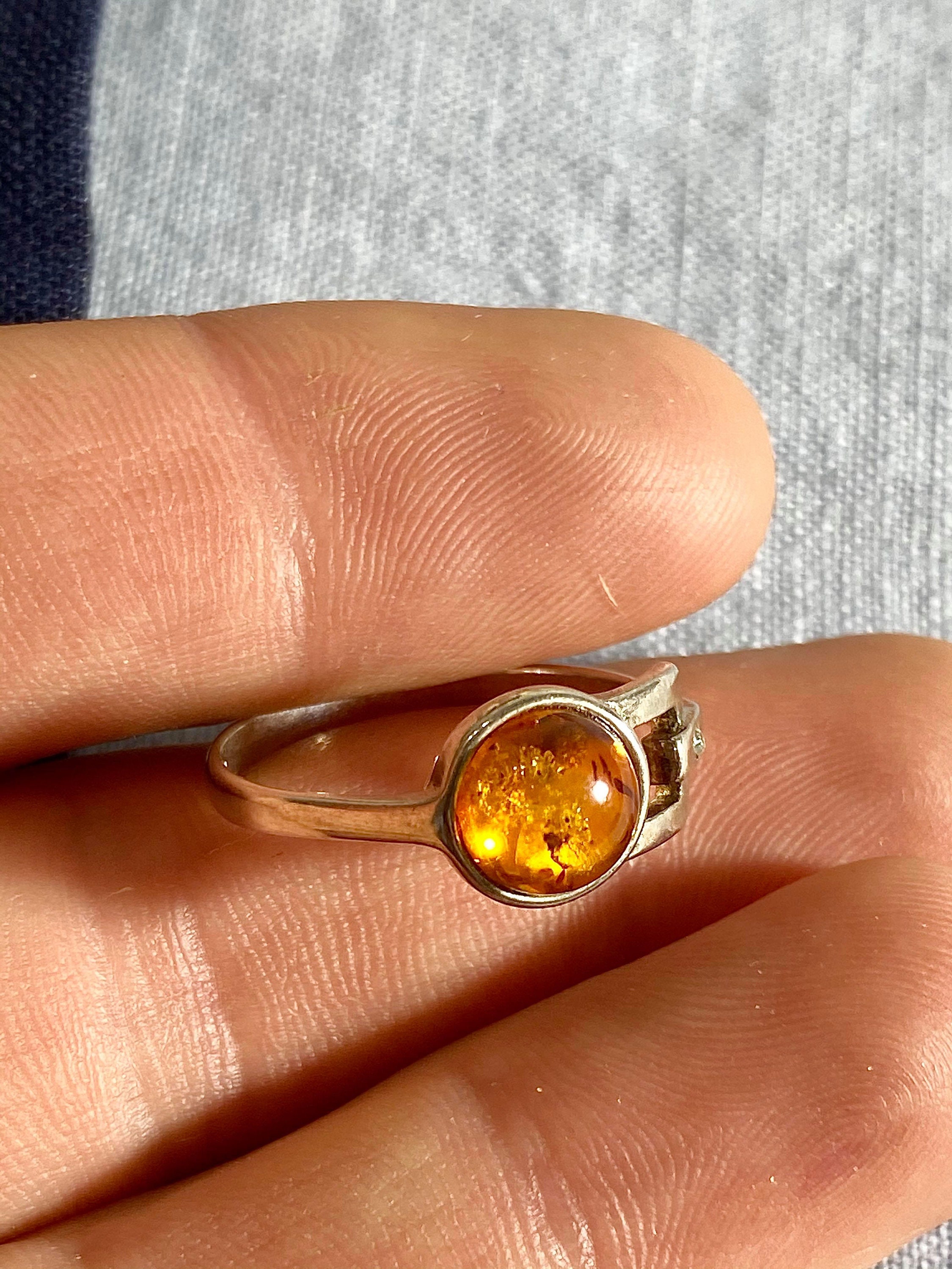 Natural Amber Ring in 925 Sterling Silver With Cubic Zirconia, Good for