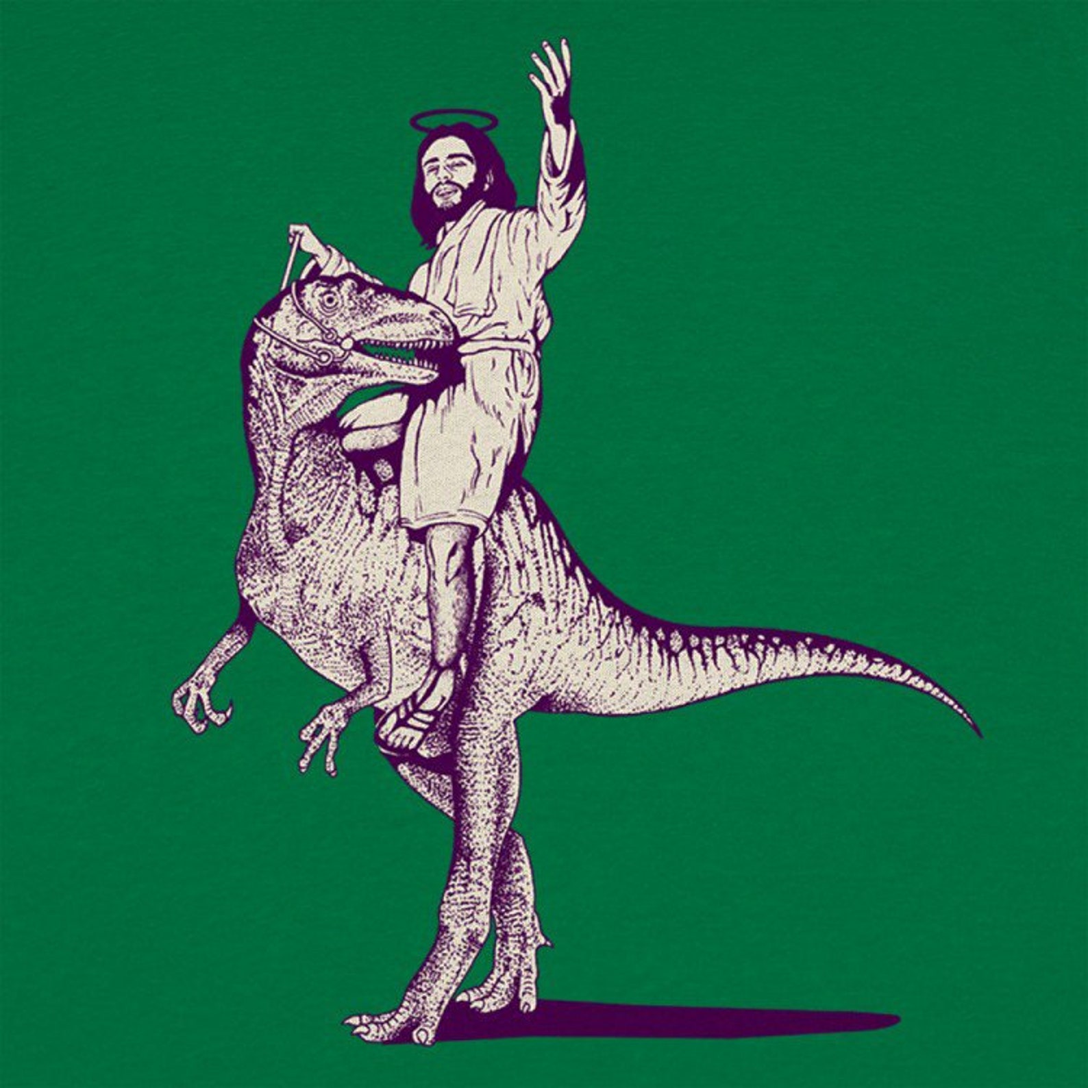 Jesus on Velociraptor Men's TShirt Dinosaur Shirt Etsy