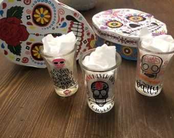 Day of the Dead Shot Glasses, Love Never Dies Shot Glass, Today We Honor Those Who Have Passed On Before Us, Day of the Dead Party, Ofrenda