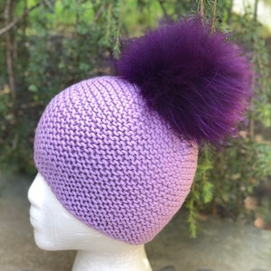 Chunky Beanie Fur Pompom Hat - 100% Wool Hat - Handmade Knitted Hat - Raccoon Pom Pom - Women&#39;s  Winter Hat - READY TO SHIP