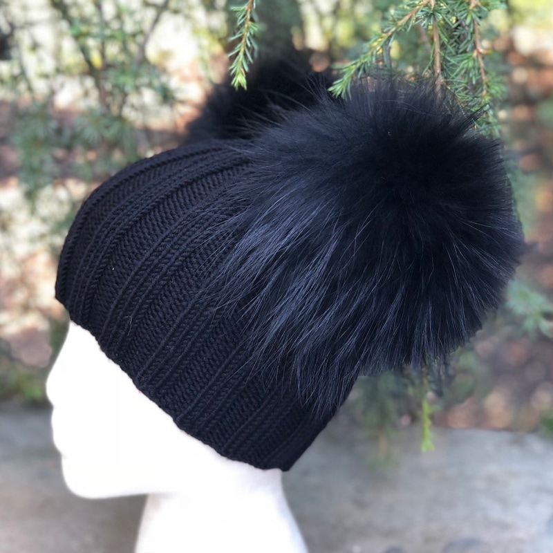Black Fur Double Pom Hat main image 0