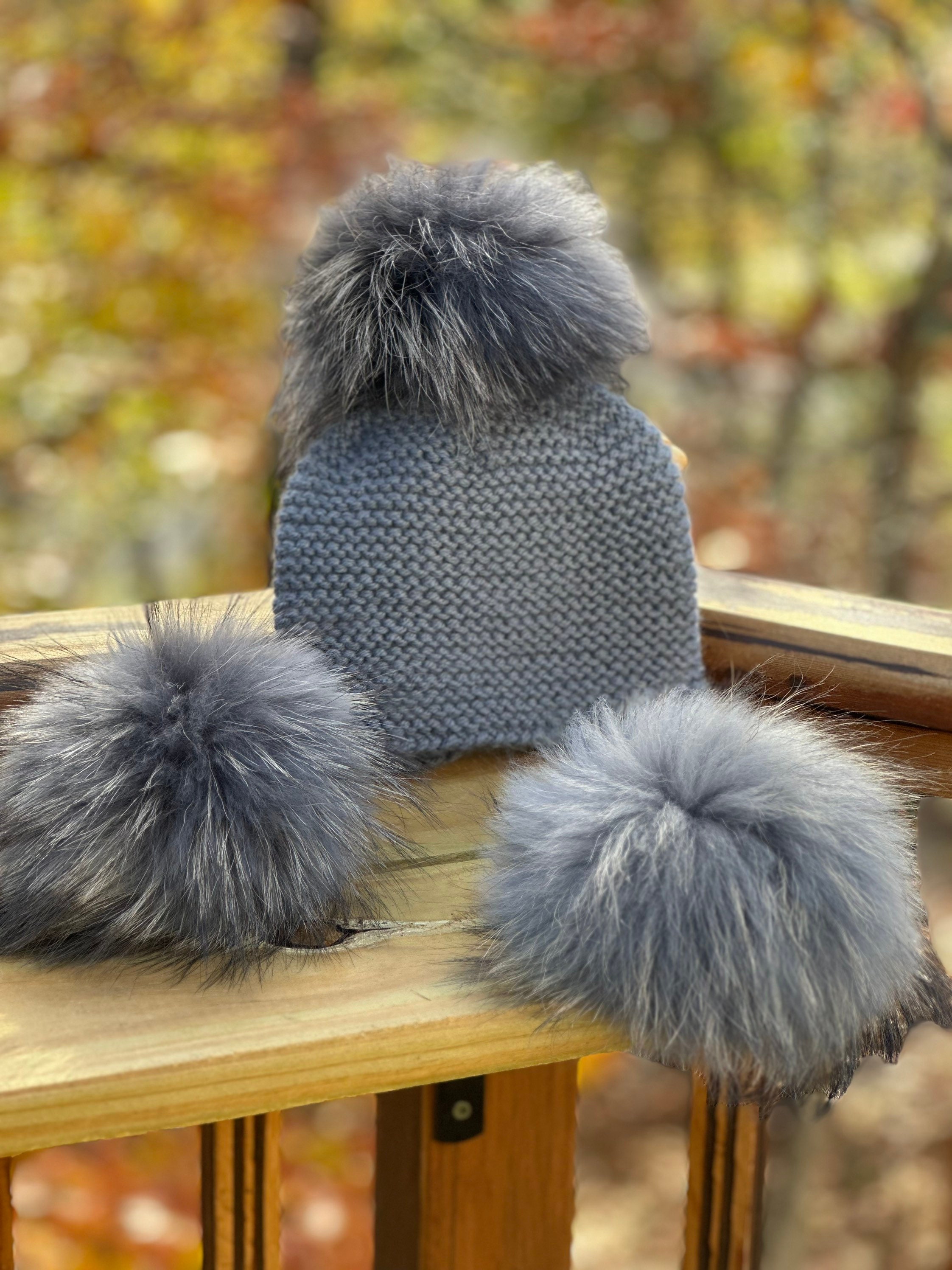 100% Cashmere Chunky Beanie Hat Fur Pompoms - Trapper Hat 