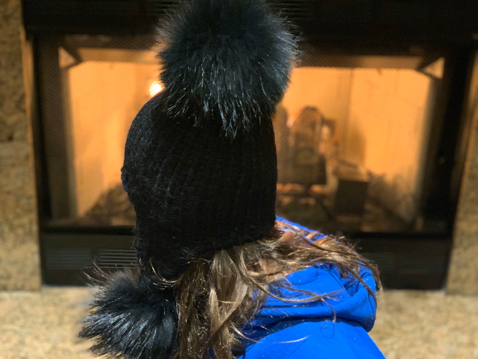 Black Chunky Alpaca Beaniefur Pompom Hat Trapper Hat 100 Etsy