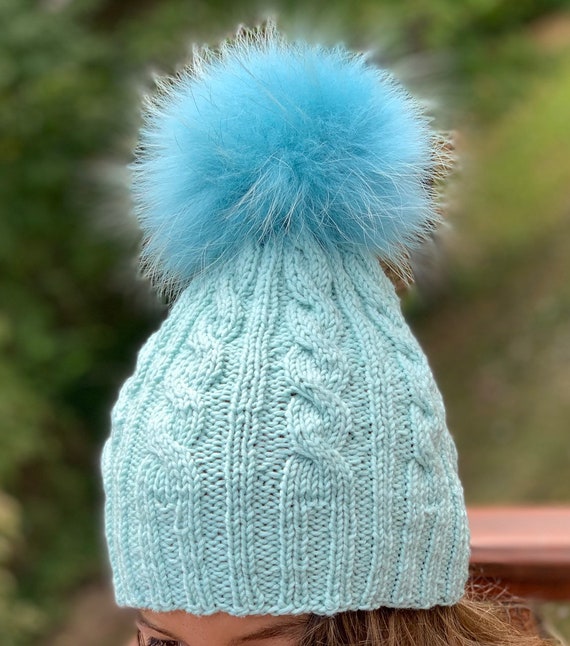 Mint Green Knit Pom-Pom Beanie Snow Bunny Pom Hat | Mint – Pigment main image 3