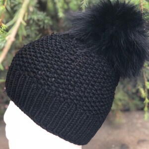 Chunky Beanie Fur Pompom Hat - 100% Wool - Handmade Knitted  Hat - Raccoon  Pom Pom - READY TO SHIP - Women&#39;s/Kids Winter Hat