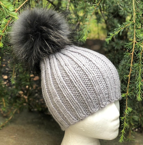 Gray Knit Pom-Pom Classic Alpaca Beanie Wholesale Hats: Snowfall Brushed Alpaca Hat main image 2