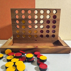 Juego de mesa familiar "Conecta Cuatro" de madera de Monkey Pod hecho a mano (con discos), CC-036(B)