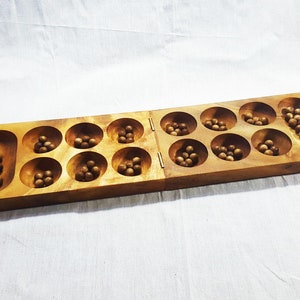 Wooden Mancala Board Game: Kalaha, Strategy Game