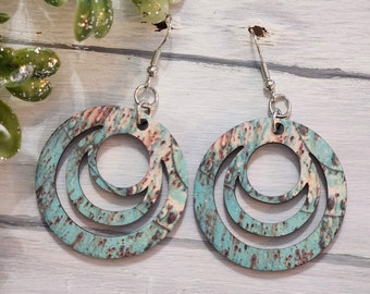 Turquise Hoop Earrings, Rustic Jewelry, Custom Jewelry