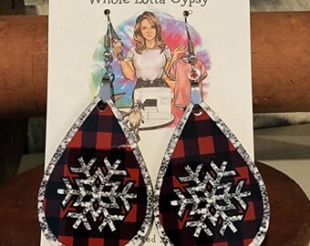 Snowflake Earrings, Christmas Jewelry, Buffalo Plaid