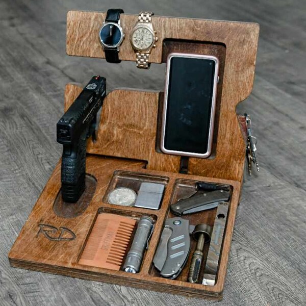 Nightstand Organizer Watch Holder Pocket Dump Tray Phone Charging Station