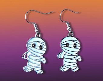 Lindos pendientes de Halloween - Momias vendadas - Joyería de momias divertidas y espeluznantes para el 31 de octubre