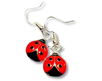 Pendientes colgantes de mariquita - Joyas divertidas y divertidas - Sin níquel - Mariquita