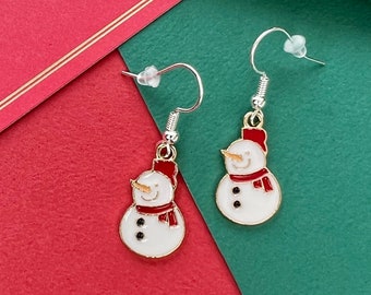 Lindos pendientes de Navidad - Frosty el muñeco de nieve - Relleno de medias o idea de regalo para maestros - Joyería de fiesta de intercambio de regalos navideños - Tema de invierno