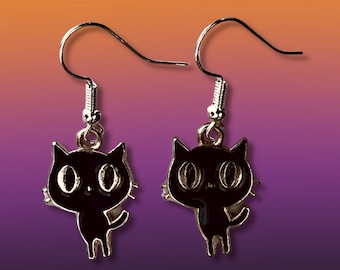 Lindos pendientes de Halloween - Gato negro con ojos grandes - Spooky Kitty