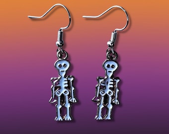 Lindos pendientes de Halloween - Cartoon Skeleton - Spooky Fun Gift Idea para el 31 de octubre
