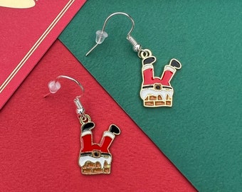 Santa Legs Down the Chimney Aretes Stocking Stuffer Gift Idea - Accesorios de invierno para ella, Joyas para fiestas navideñas - Joyería navideña