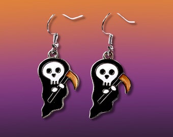 Lindos pendientes de Halloween - Cartoon Grim Reaper - Spooky Fun Gift Idea para el 31 de octubre
