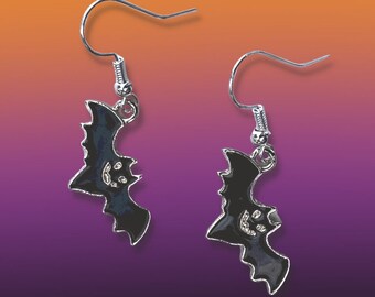 Lindos pendientes de Halloween - Murciélagos vampiros sonrientes con colmillos - Spooky Fun Gift Idea para el 31 de octubre