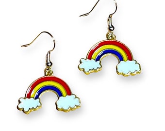 Pendientes de arcoíris y nubes: joyas divertidas y adorables sin níquel