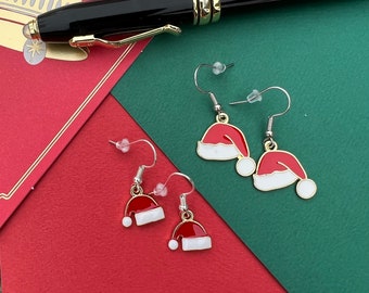 Pendientes con dije de gorro de Papá Noel, joyería navideña