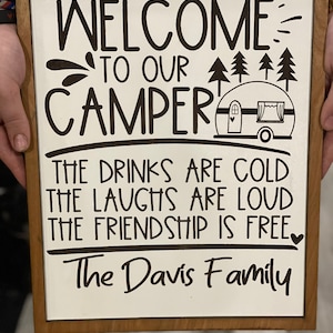 Welcome to Our Camper Sign with frame,Camper decorations,Personalized camper Sign,Custom Camp decor,Familly Name camper decoration