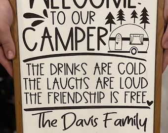 Welcome to Our Camper Sign with frame,Camper decorations,Personalized camper Sign,Custom Camp decor,Familly Name camper decoration