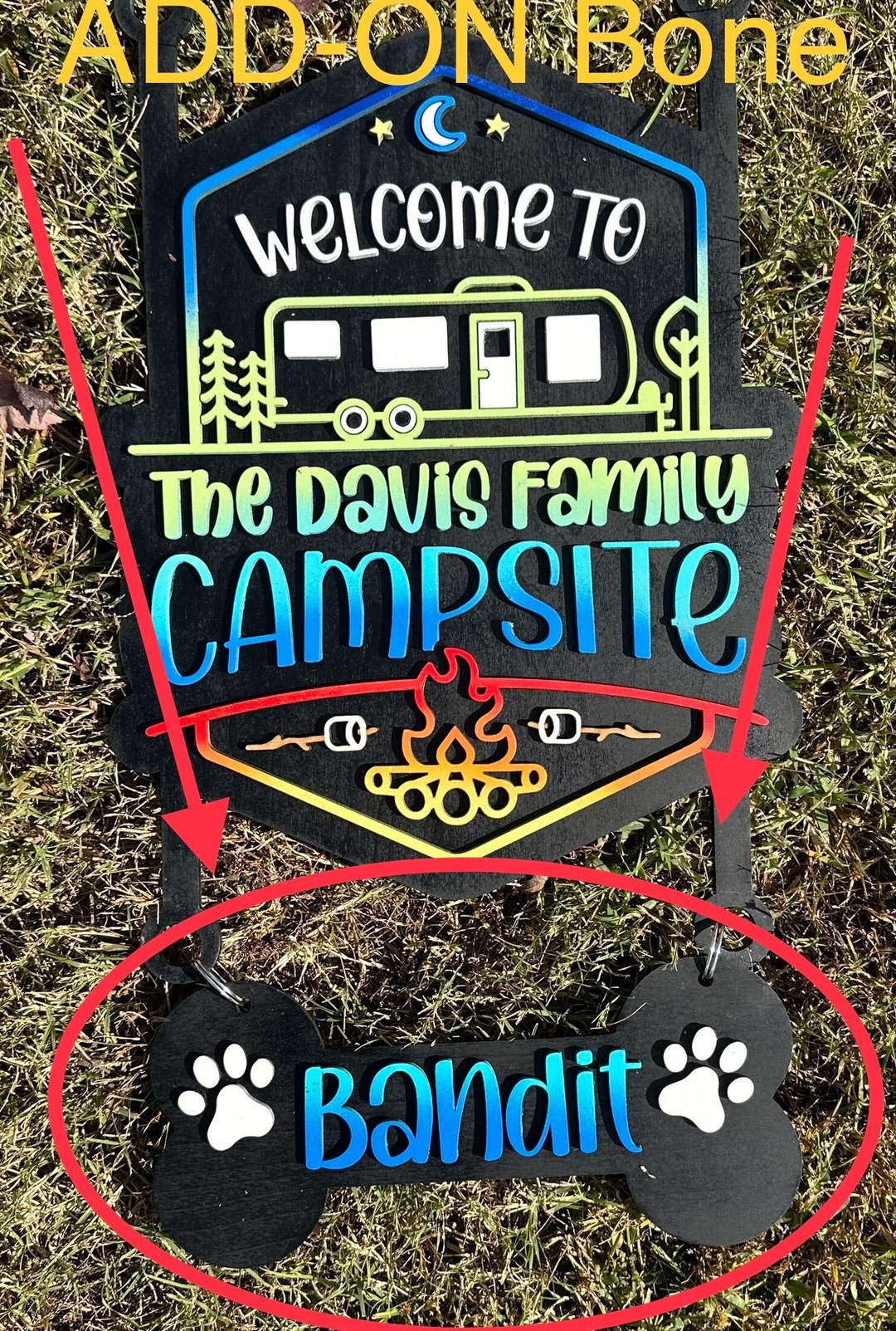 Personalized Dog Bone Camper Sign Add-on: Custom Camp Decor - Etsy
