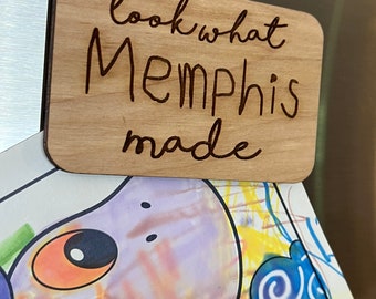 Engraved Birch Wood Kids Art Refrigerator Magnet: School Project Display