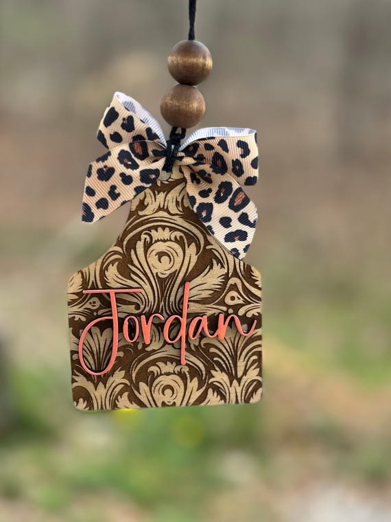 Personalized Monogram Car Charm: Tooled Leather Look, Western Rear View Mirror Hanging