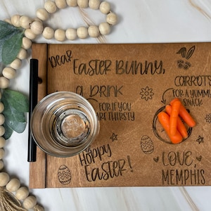 Personalized Easter Bunny Tray: Laser Engraved Wooden Treat Plate