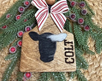 Personalized Cowhide ear tag Car charm/ornament- Authentic cowhide
