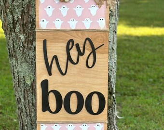 Pink Halloween Porch Leaner: Ghost Welcome Sign, Fall Decor