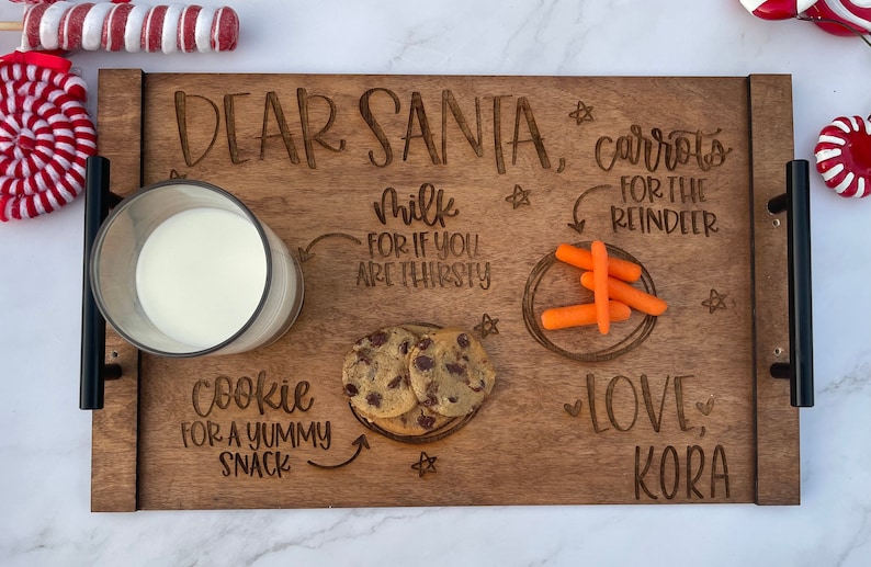 Santa Cookies and Milk Tray Personalized Santa Tray Family Etsy