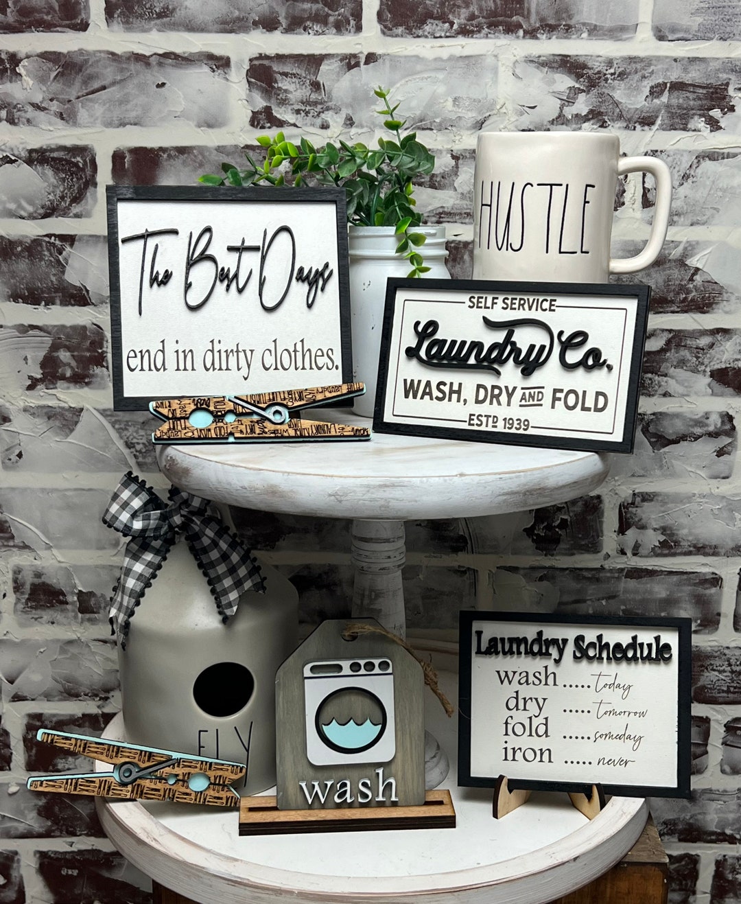 Laundry Room Tiered Tray Set, Laundry Tray Set, Laundry Signs, Laundry