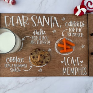 Personalized Santa Cookies and Milk Tray: Engraved Wood with metal handles