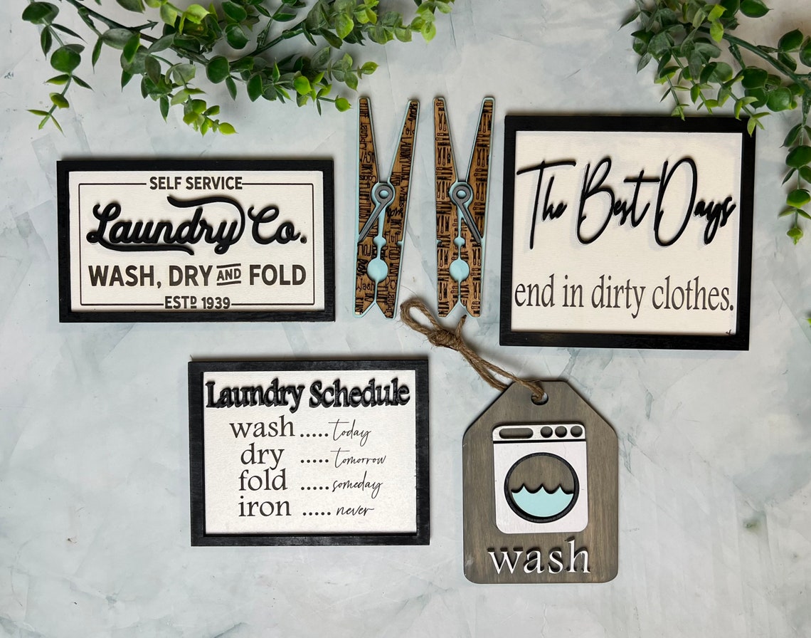 Laundry Room Tiered Tray Set Laundry Tray Set Laundry Signs Etsy