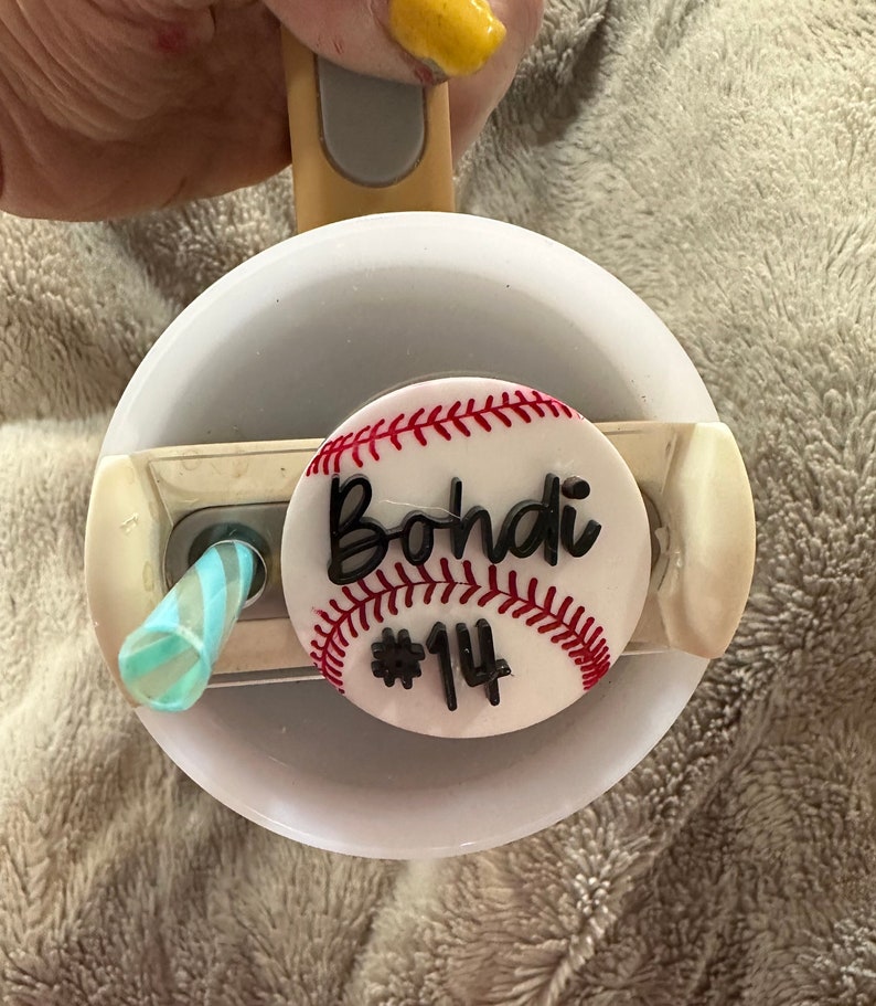 Baseball cup topper, Fits 20-30-40 oz tumbler-Stanley custom topper, Personalized Tumbler name top, Base ball mama, baseball mom cup top image 2