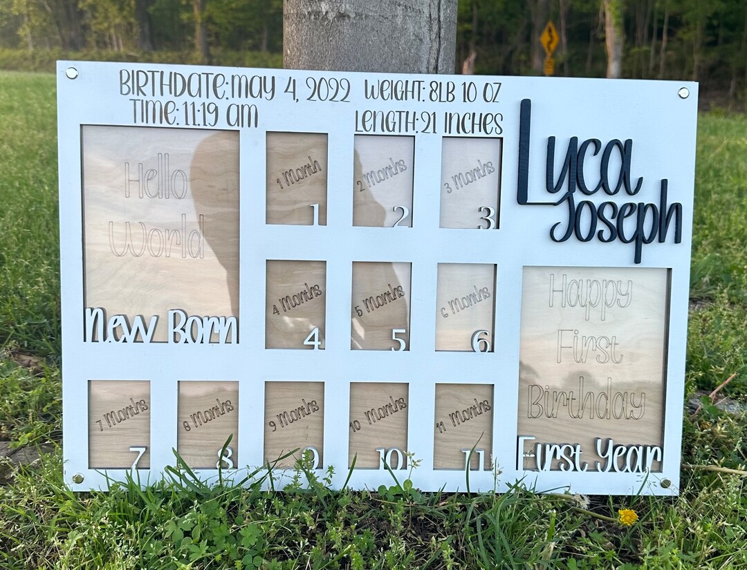 Babys First Year Picture Frame, Baby Monthly Frame With Birth Stats