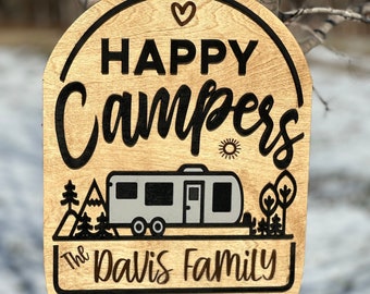 Happy Camper Personalized Sign, Camper decorations, Personalized camper Sign, Custom Camp decor, Familly Name camper decoration