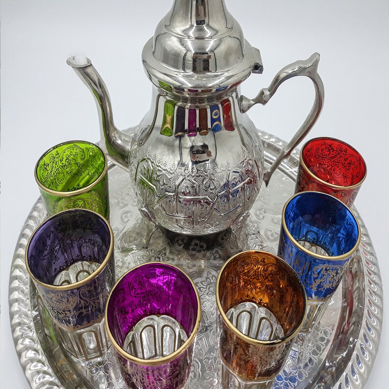 Set of 6 vintage Moroccan tea glasses Authentic teapot & Etsy