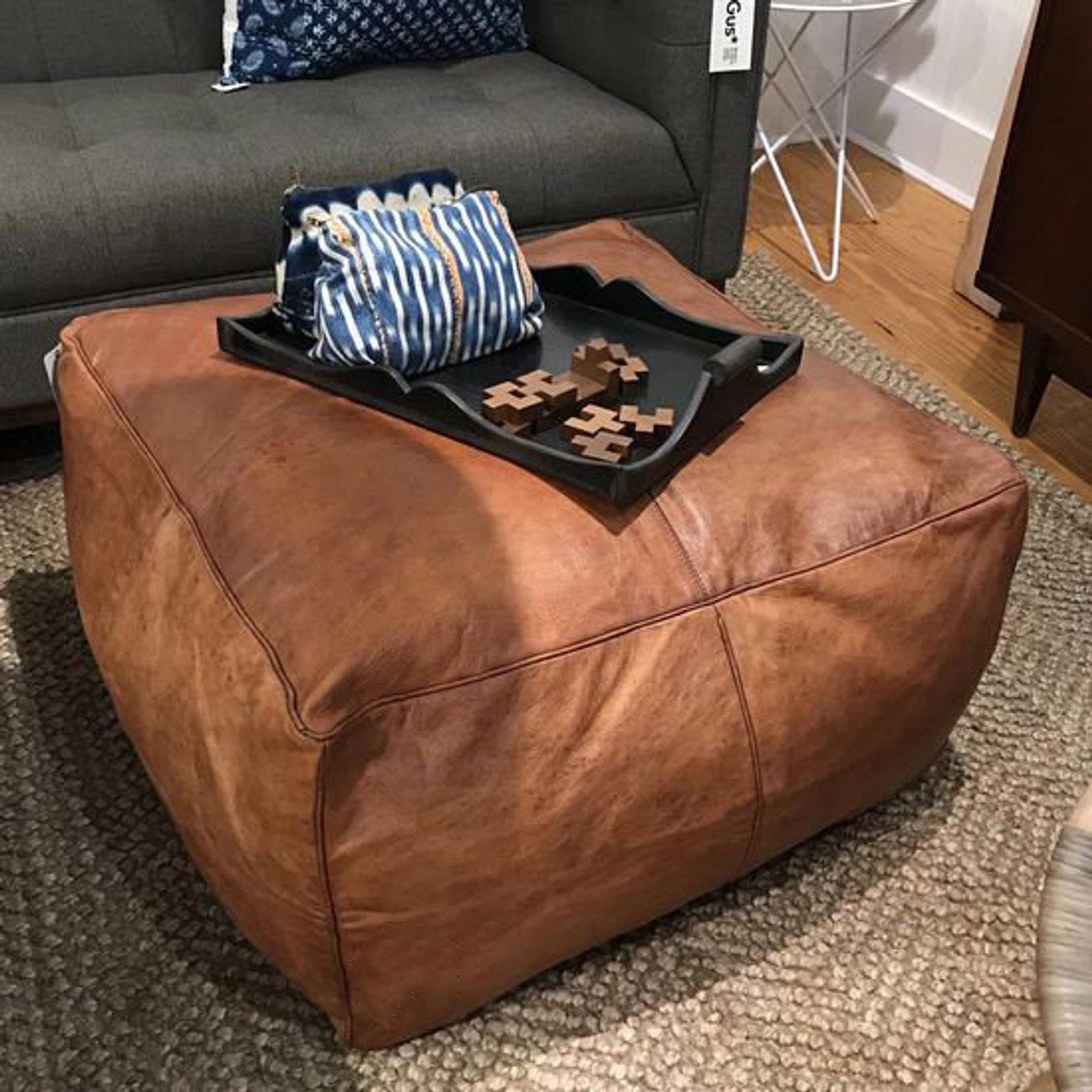 ottoman square pouf Amazing square Ottoman Pouffe Moroccan leather light tan handmade footstool square pouffe Moroccan
